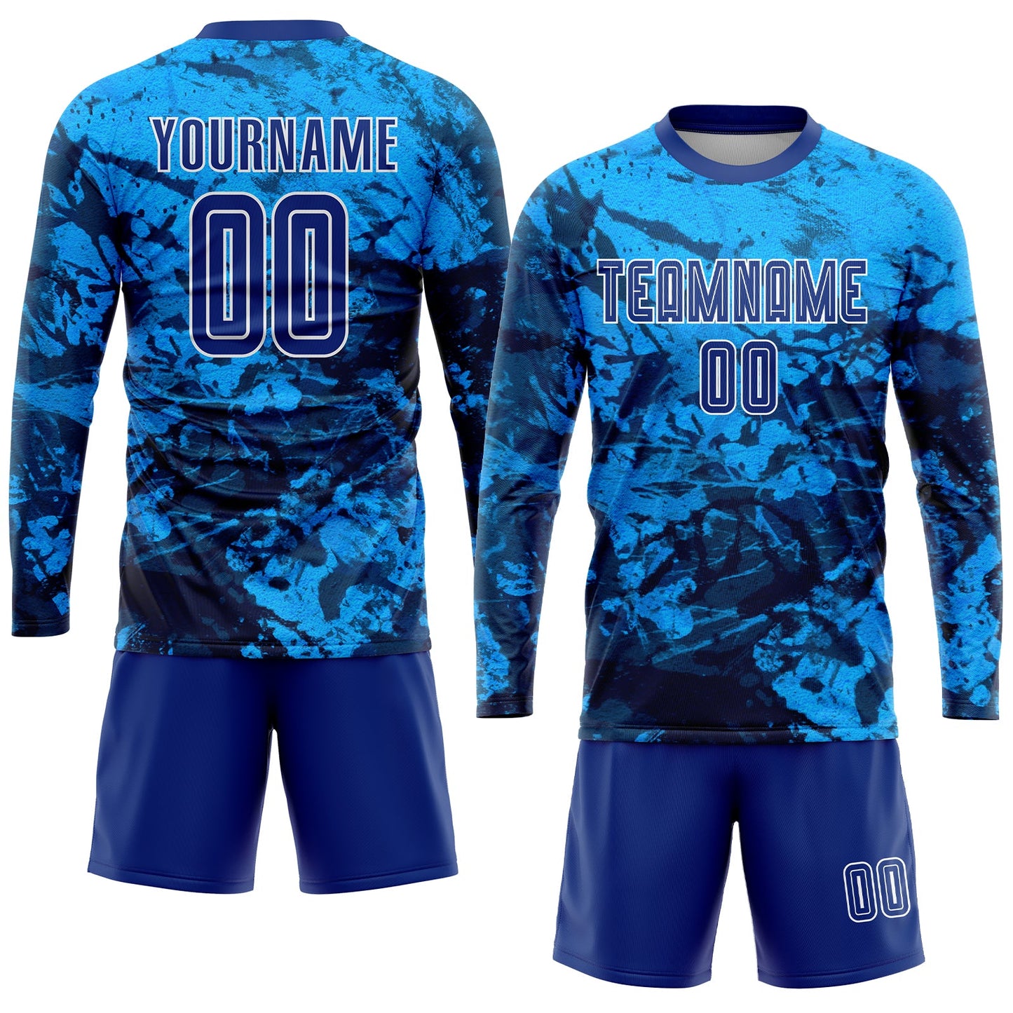 Custom Tie Dye Royal-White Sublimation Soccer Uniform Jersey - Sky-Custom