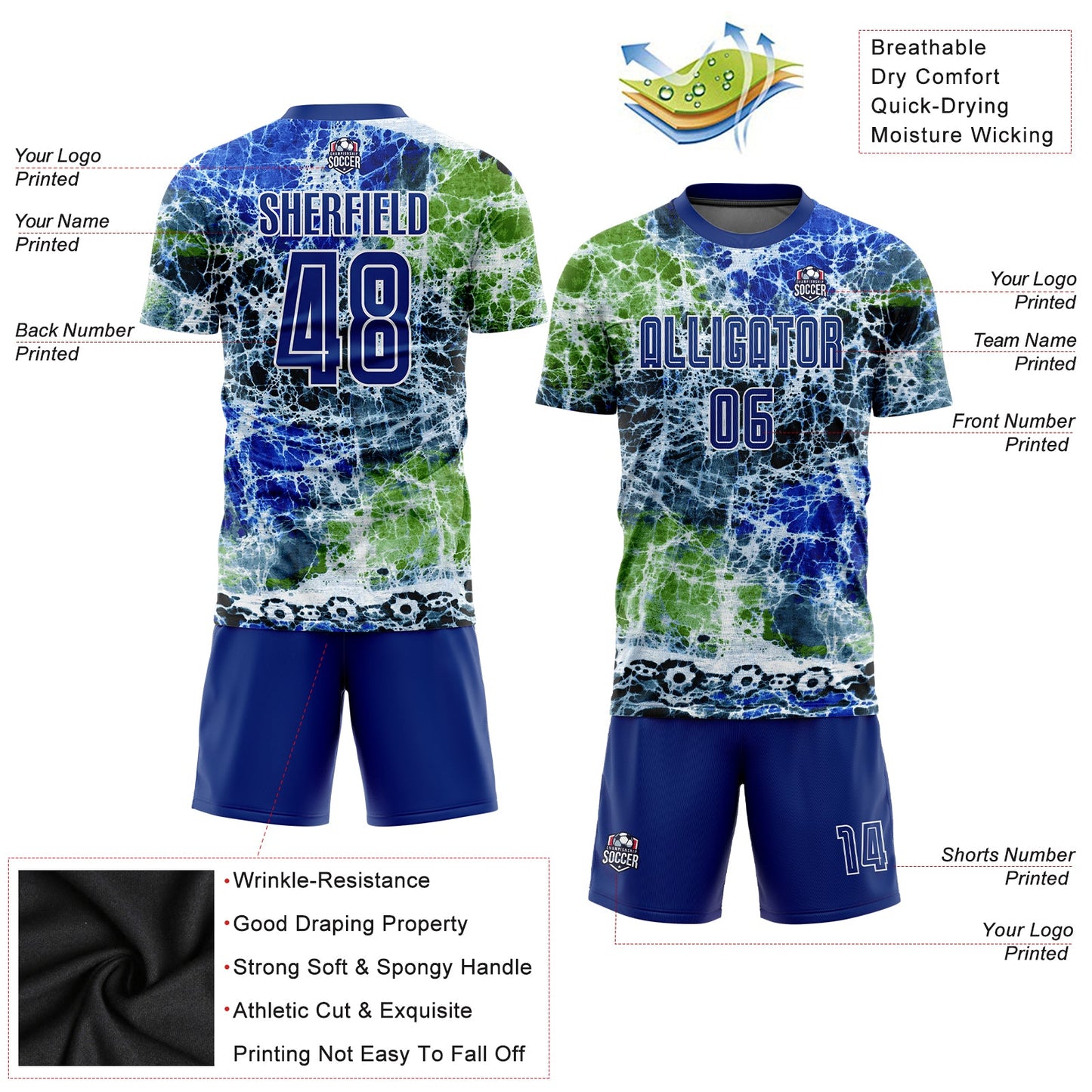 Custom Tie Dye Royal-White Sublimation Soccer Uniform Jersey - Sky-Custom