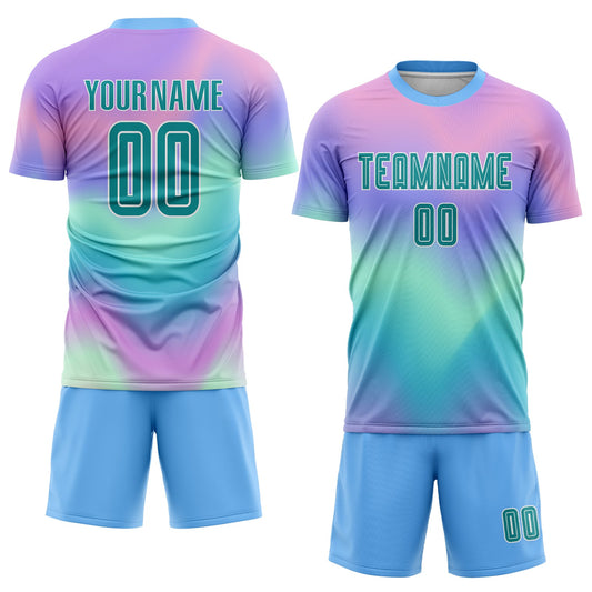 Custom Tie Dye Teal-White Sublimation Soccer Uniform Jersey - Sky-Custom