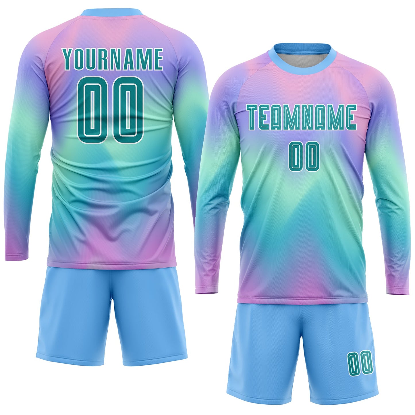 Custom Tie Dye Teal-White Sublimation Soccer Uniform Jersey - Sky-Custom