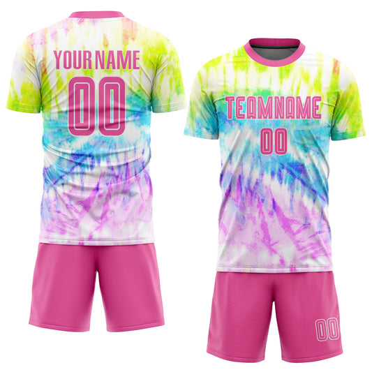 Custom Tie Dye Pink-White Sublimation Soccer Uniform Jersey - Sky-Custom