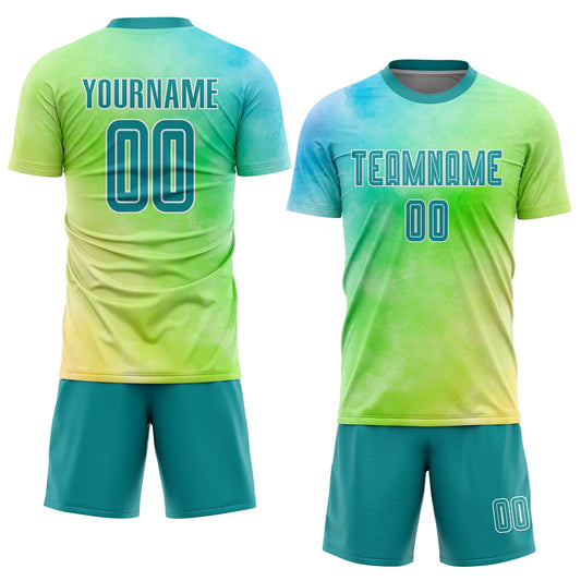 Custom Tie Dye Teal-White Sublimation Soccer Uniform Jersey - Sky-Custom