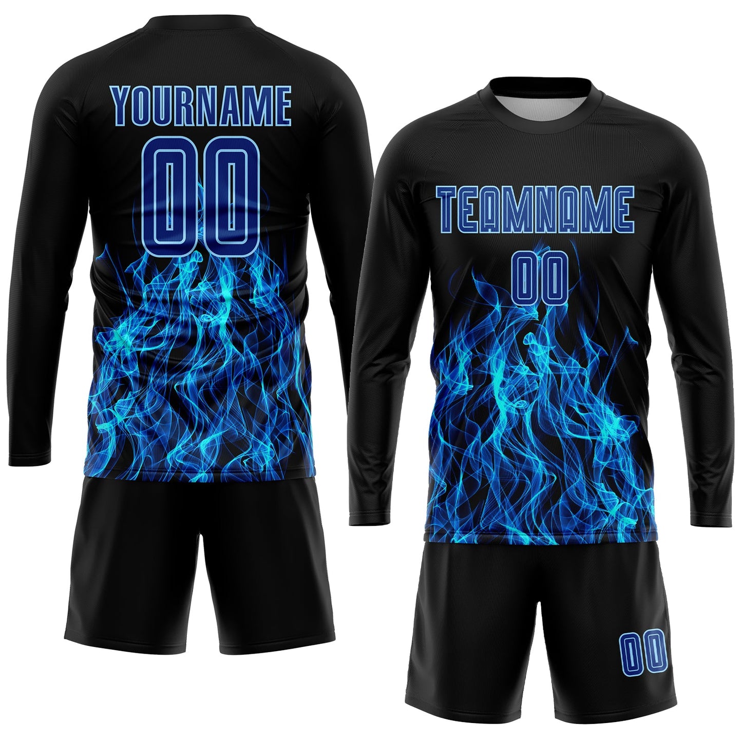 Custom Black Royal-Light Blue Flame Sublimation Soccer Uniform Jersey - Sky-Custom