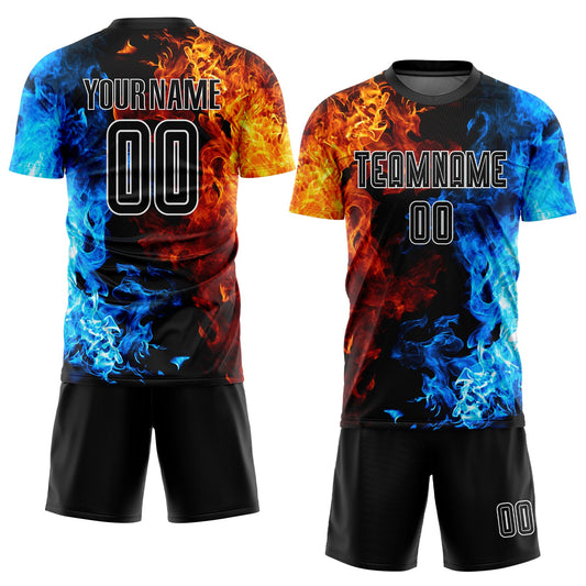 Custom Figure Black-White Flame Sublimation Soccer Uniform Jersey - Sky-Custom