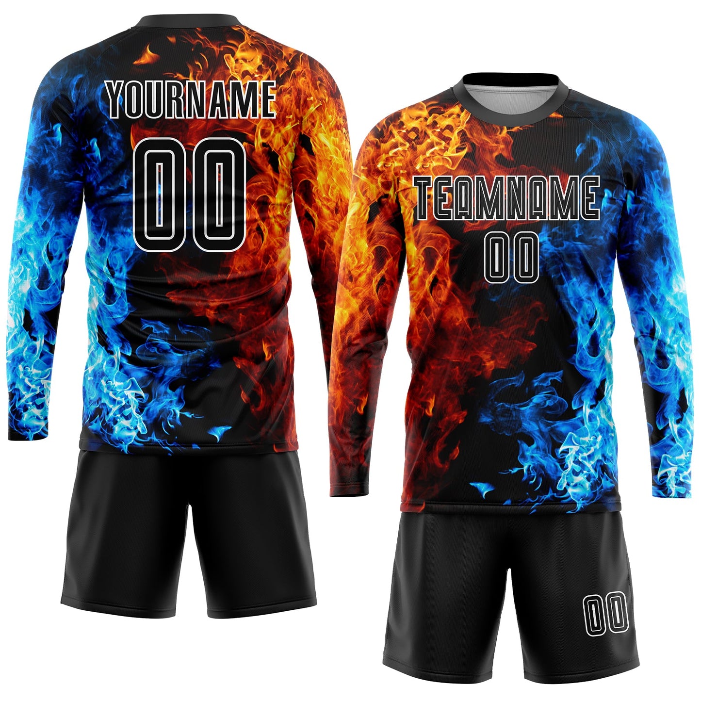 Custom Figure Black-White Flame Sublimation Soccer Uniform Jersey - Sky-Custom