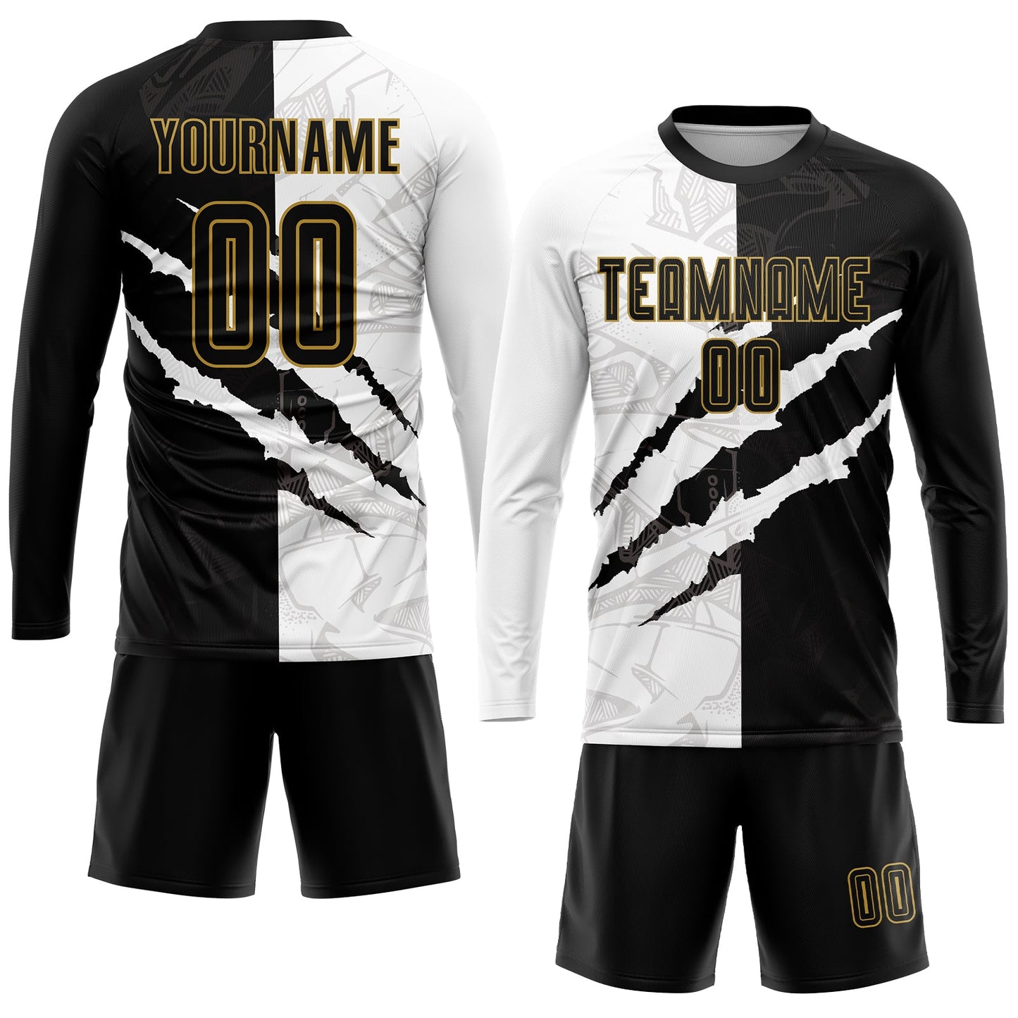 Custom Graffiti Pattern Black-Old Gold Scratch Sublimation Soccer Uniform Jersey - Sky-Custom