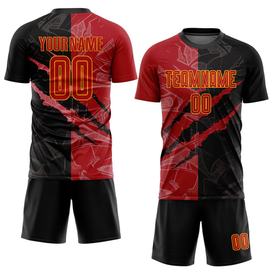 Custom Graffiti Pattern Red-Gold Scratch Sublimation Soccer Uniform Jersey - Sky-Custom