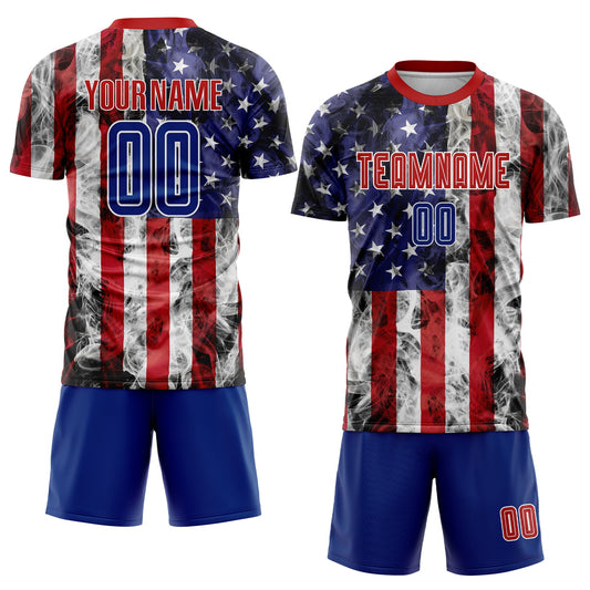 Custom White Royal-Red American Flag Fashion Sublimation Soccer Uniform Jersey - Sky-Custom