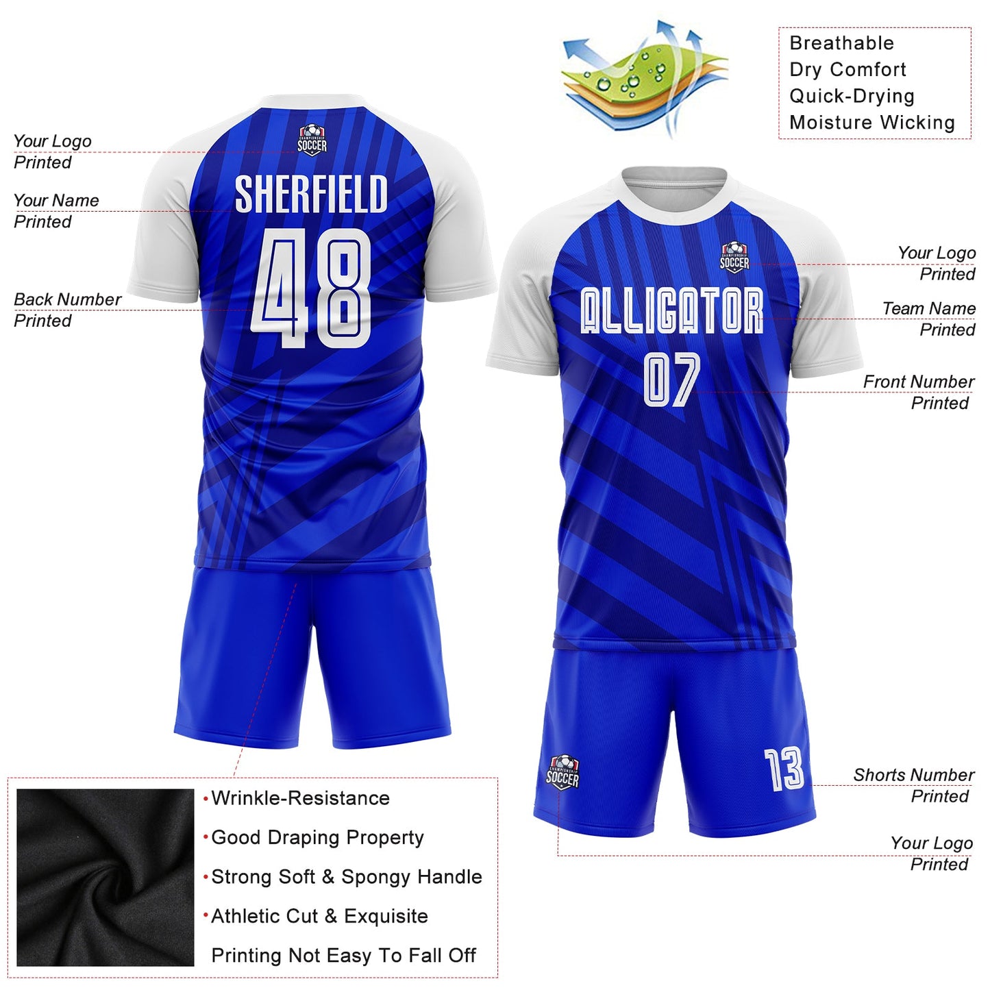 Custom Royal White-Navy Sublimation Soccer Uniform Jersey - Sky-Custom