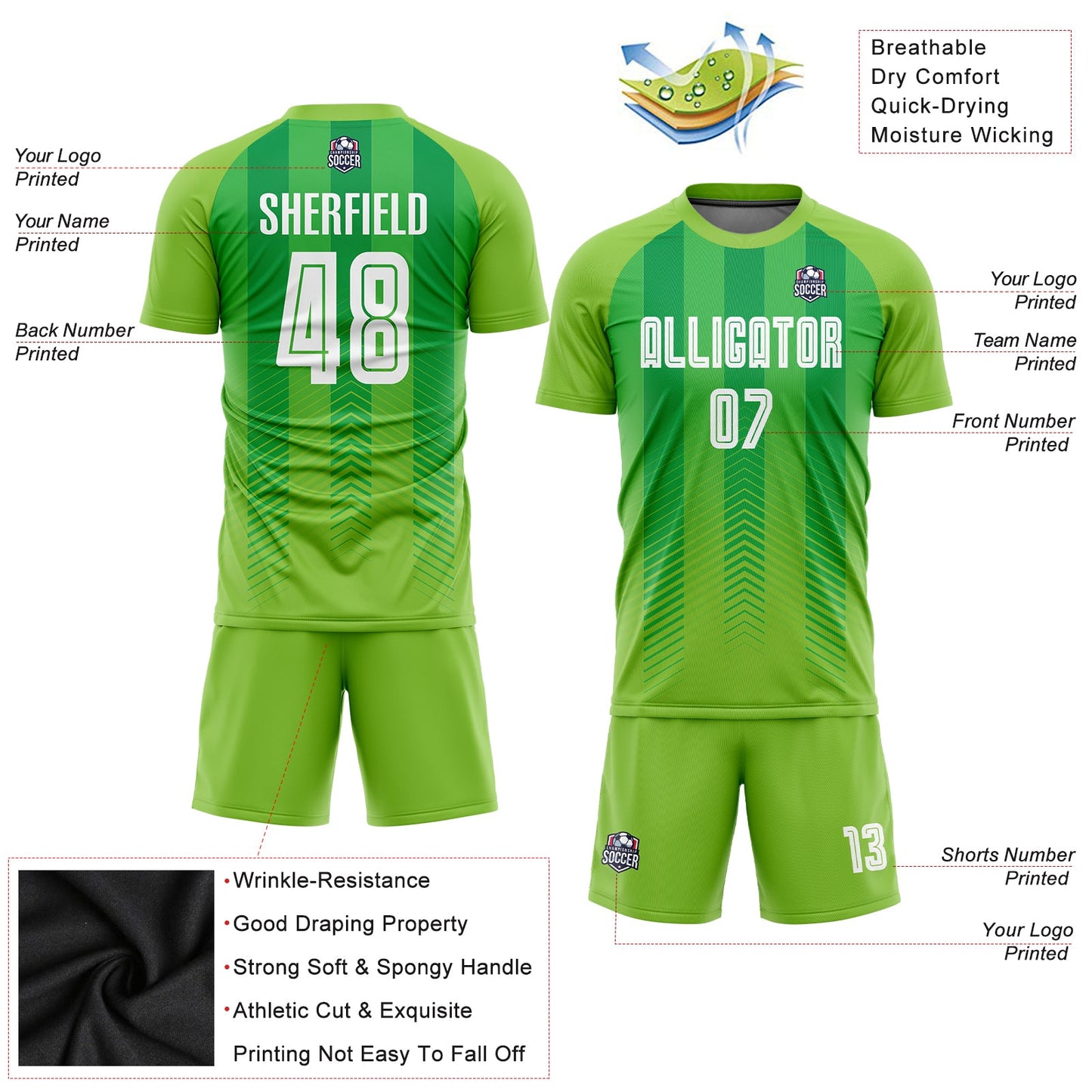 Custom Neon Green White-Kelly Green Sublimation Soccer Uniform Jersey - Sky-Custom