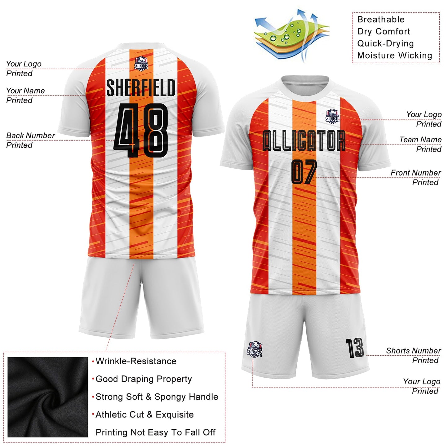 Custom White Black-Orange Sublimation Soccer Uniform Jersey - Sky-Custom