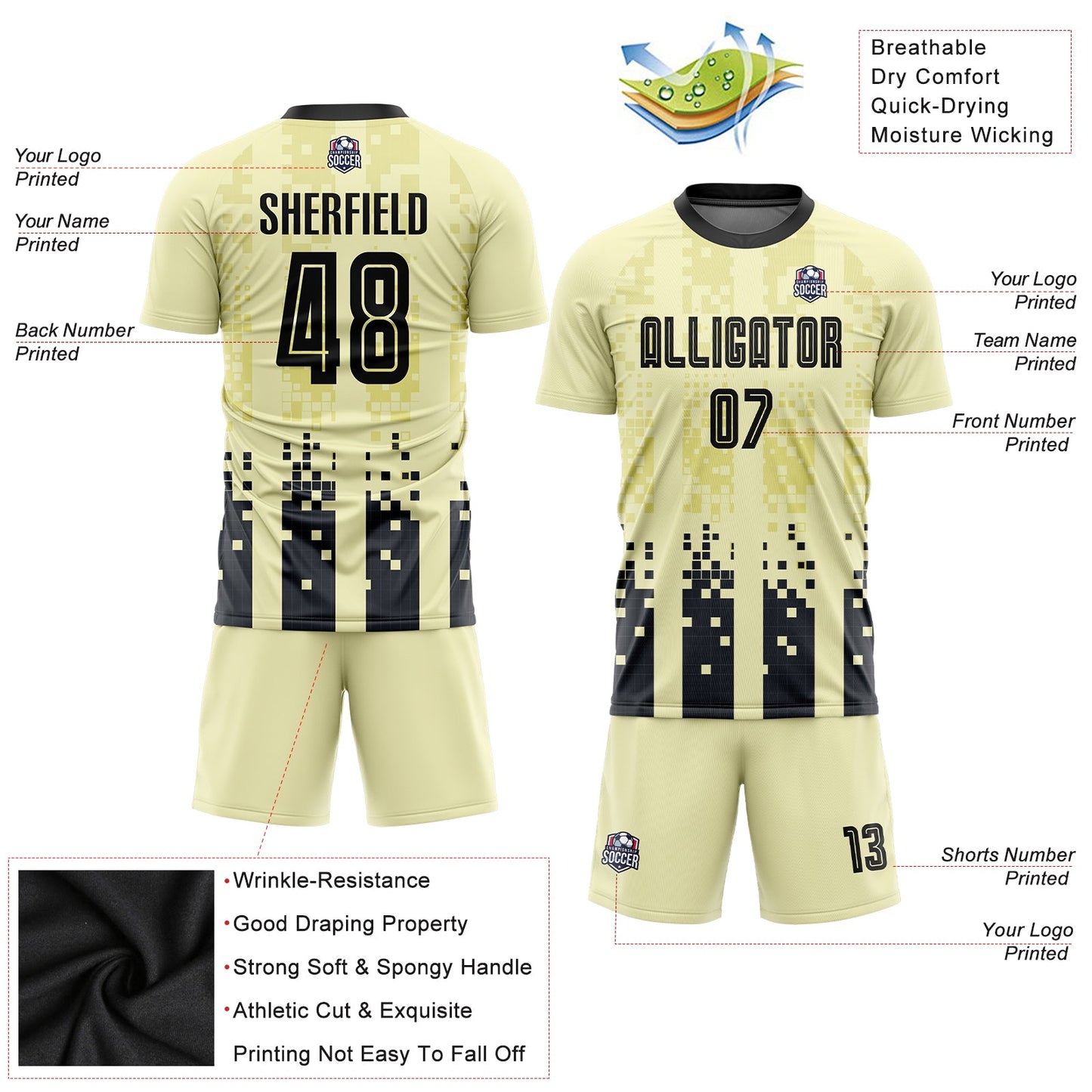 Custom Cream Black Home Sublimation Soccer Uniform Jersey - Sky-Custom