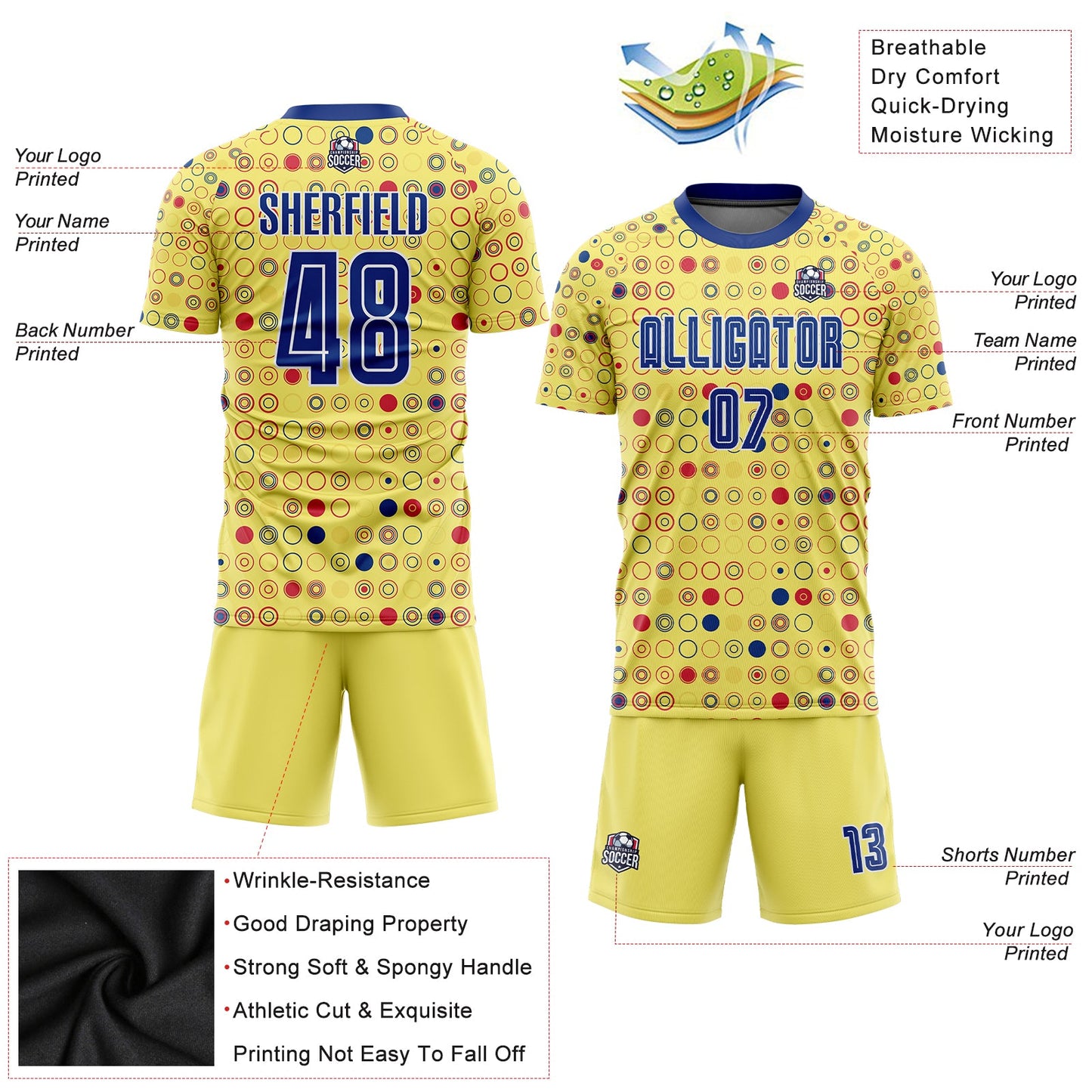 Custom Gold Royal-White Away Sublimation Soccer Uniform Jersey - Sky-Custom