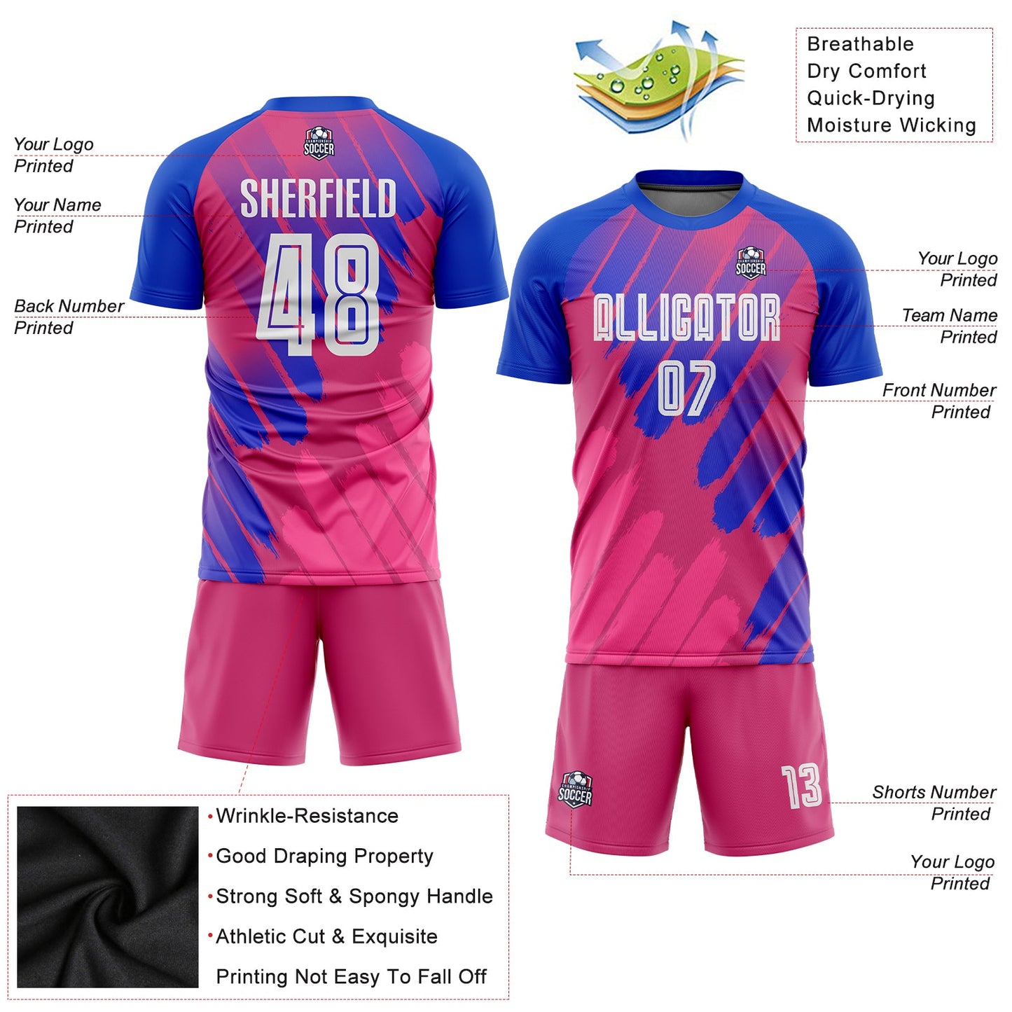 Custom Pink White-Royal Third Sublimation Soccer Uniform Jersey - Sky-Custom
