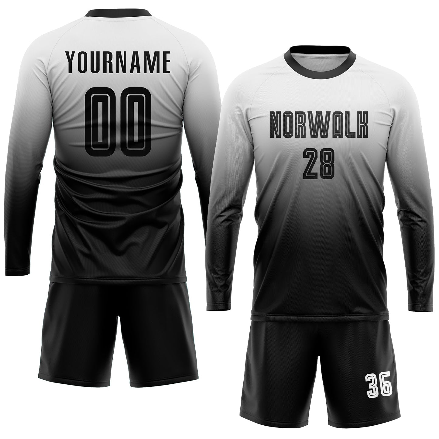 Custom White Black Sublimation Fade Fashion Soccer Uniform Jersey - Sky-Custom