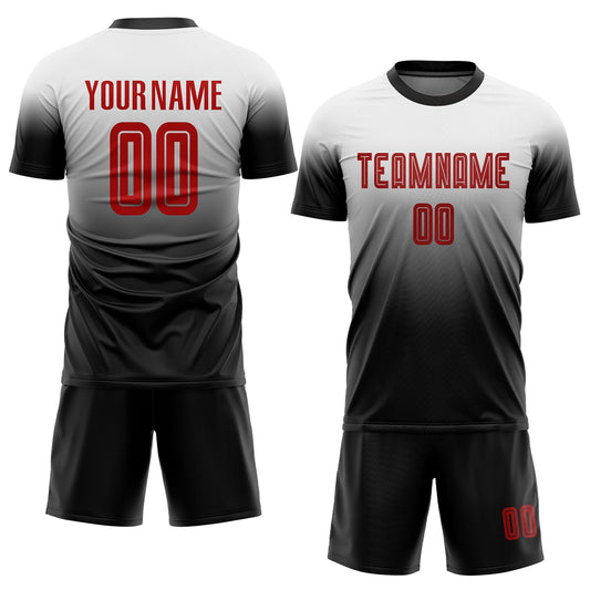 Custom White Red-Black Sublimation Fade Fashion Soccer Uniform Jersey - Sky-Custom