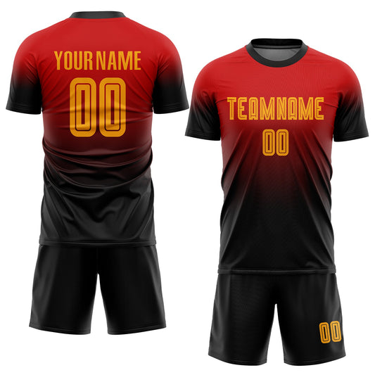 Custom Red Gold-Black Sublimation Fade Fashion Soccer Uniform Jersey - Sky-Custom