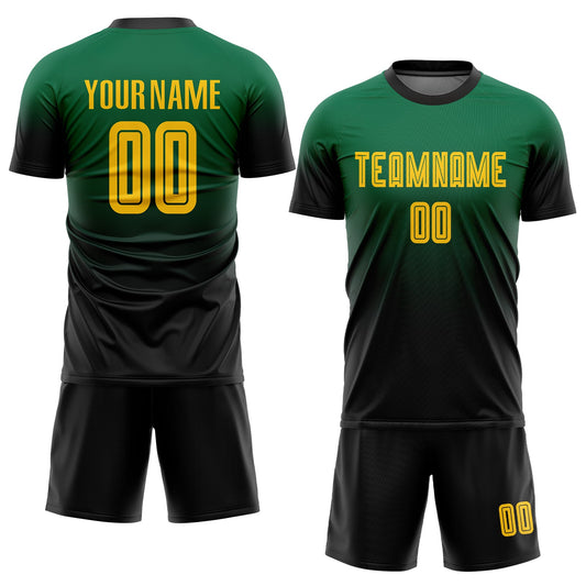 Custom Kelly Green Gold-Black Sublimation Fade Fashion Soccer Uniform Jersey - Sky-Custom