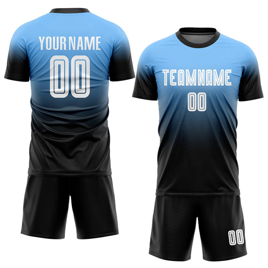 Custom Powder Blue White-Black Sublimation Fade Fashion Soccer Uniform Jersey - Sky-Custom