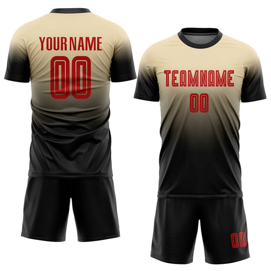 Custom Cream Red-Black Sublimation Fade Fashion Soccer Uniform Jersey - Sky-Custom