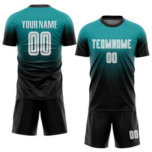 Custom Teal White-Black Sublimation Fade Fashion Soccer Uniform Jersey - Sky-Custom