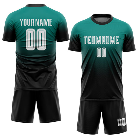Custom Aqua White-Black Sublimation Fade Fashion Soccer Uniform Jersey - Sky-Custom