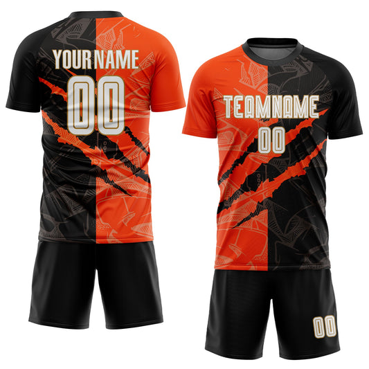 Custom Graffiti Pattern White Black Orange-Old Gold Scratch Sublimation Soccer Uniform Jersey - Sky-Custom