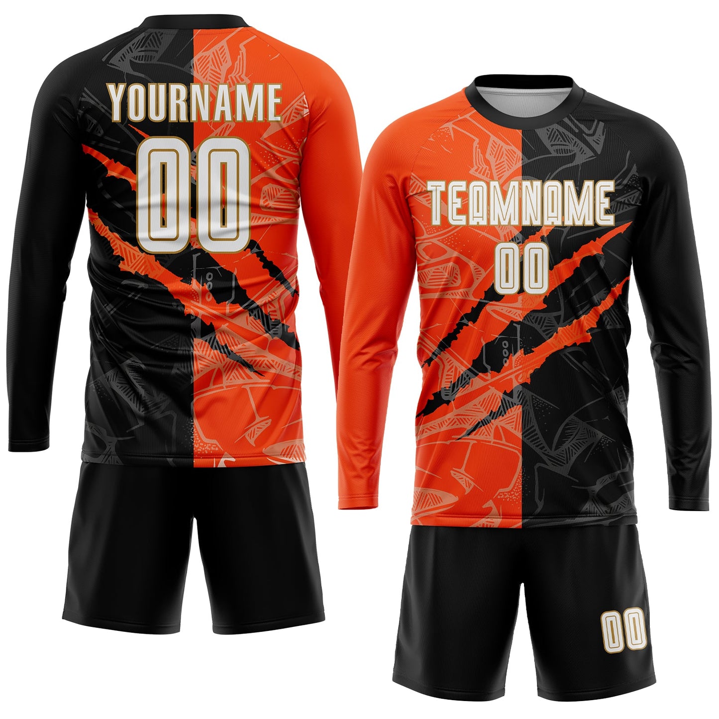 Custom Graffiti Pattern White Black Orange-Old Gold Scratch Sublimation Soccer Uniform Jersey - Sky-Custom