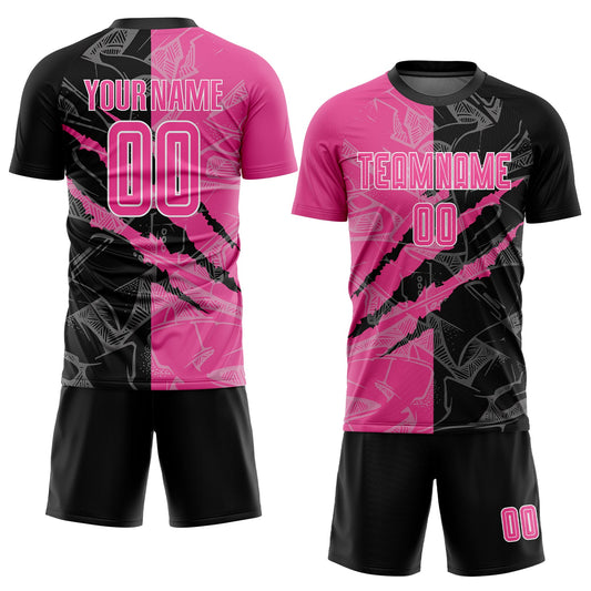 Custom Graffiti Pattern Pink Black-White Scratch Sublimation Soccer Uniform Jersey - Sky-Custom