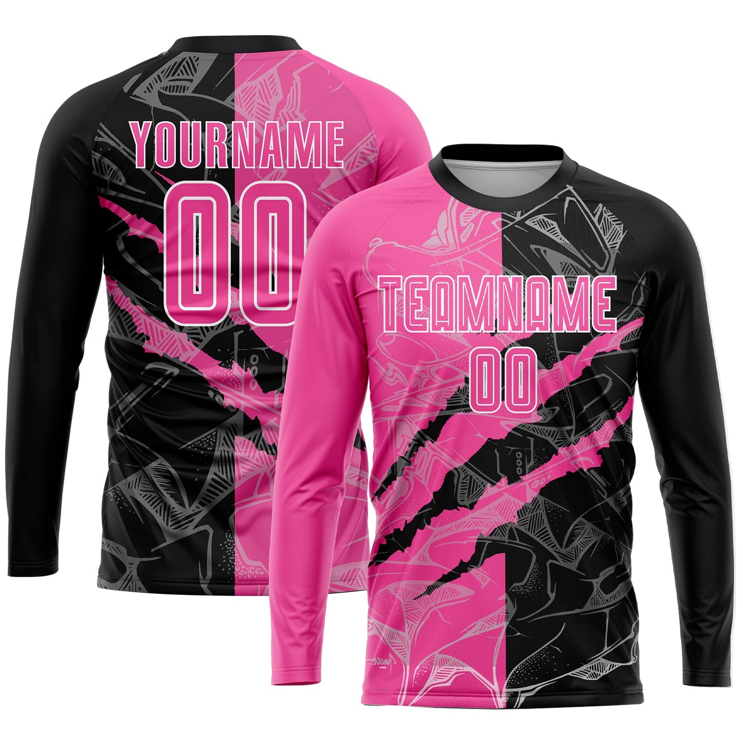 Custom Graffiti Pattern Pink Black-White Scratch Sublimation Soccer Uniform Jersey - Sky-Custom