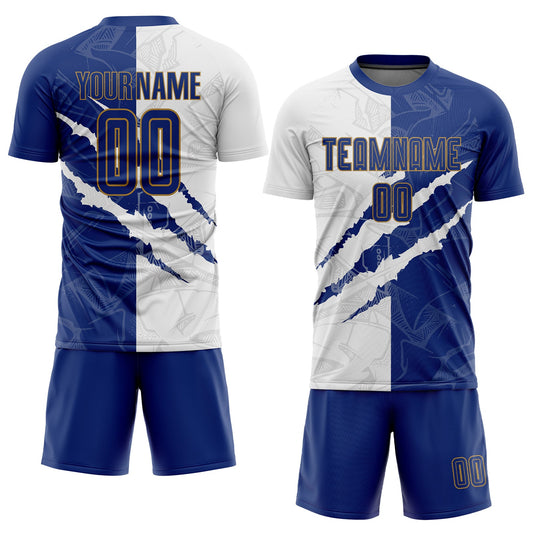 Custom Graffiti Pattern Royal White-Old Gold Scratch Sublimation Soccer Uniform Jersey - Sky-Custom
