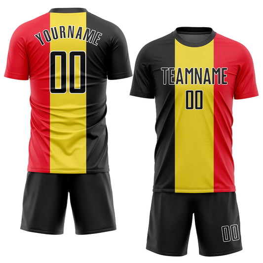 Custom Gold Black Red-White Sublimation Belgian Flag Soccer Uniform Jersey - Sky-Custom