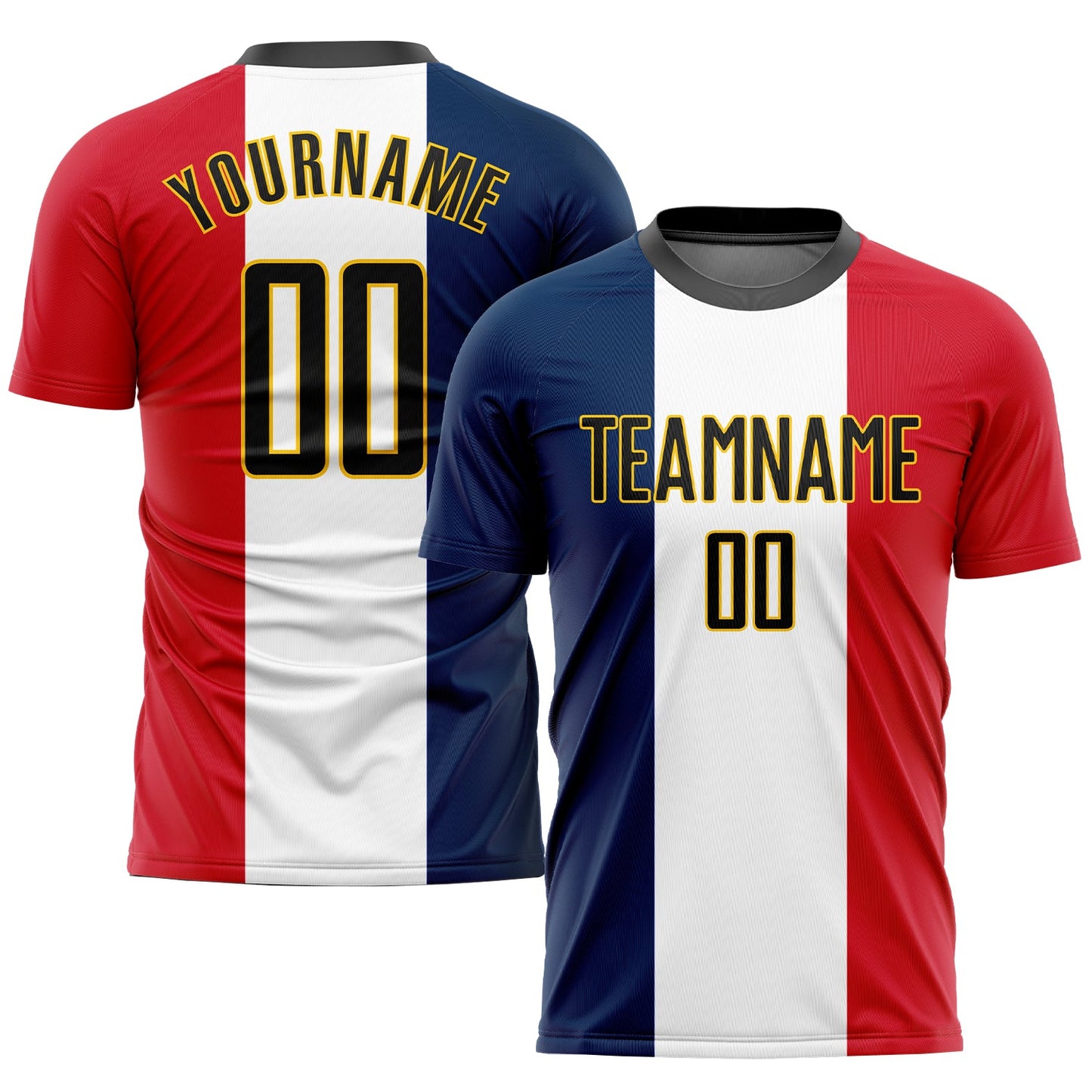 Custom Navy Black White Red-Gold Sublimation French Flag Soccer Uniform Jersey - Sky-Custom