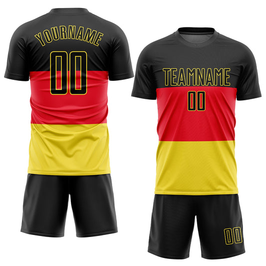 Custom Red Black-Gold Sublimation German Flag Soccer Uniform Jersey - Sky-Custom