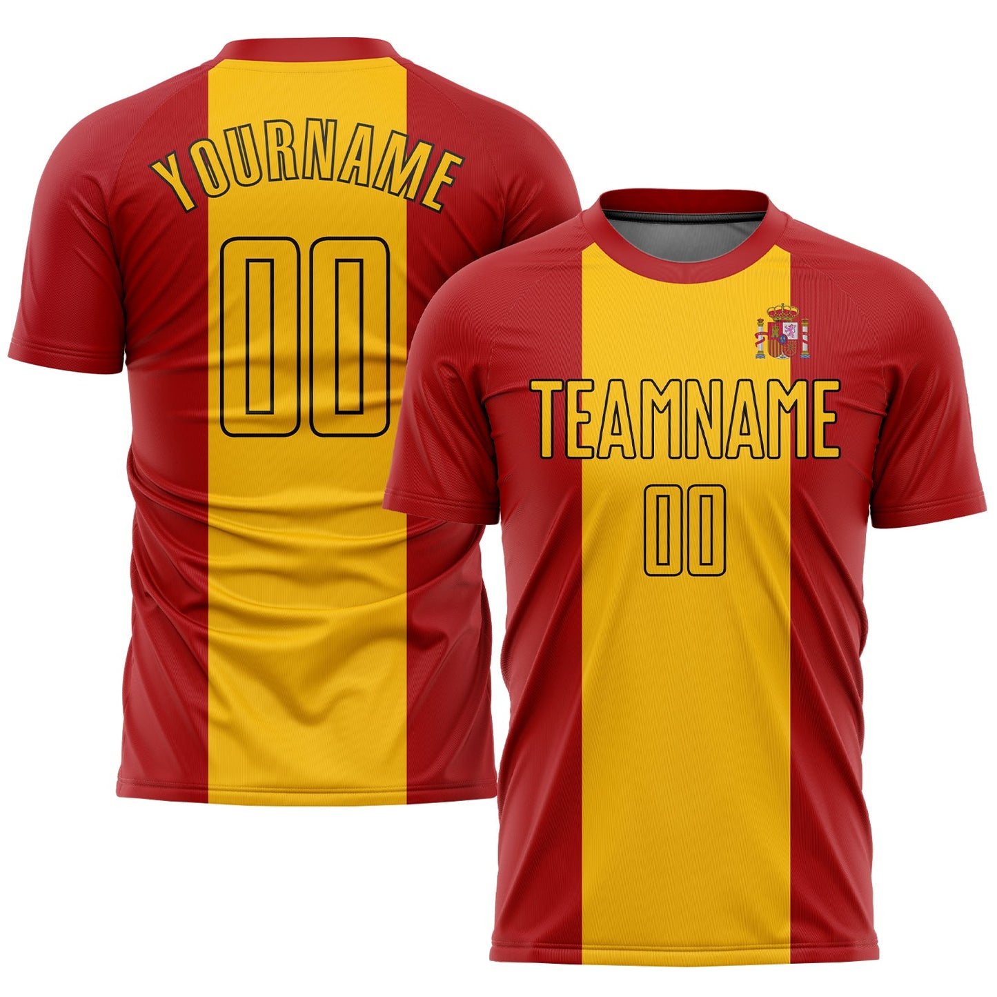 Custom Red Gold-Black Sublimation Spanish Flag Soccer Uniform Jersey - Sky-Custom