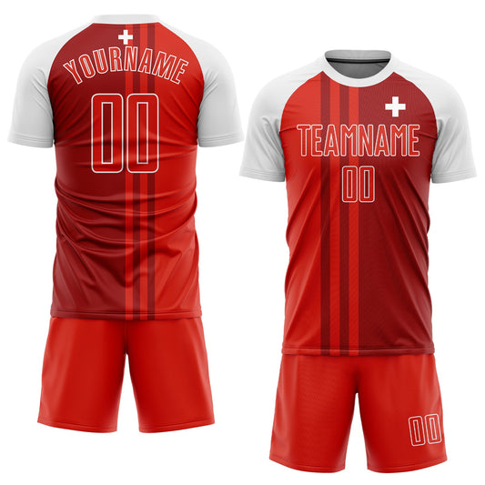 Custom Red Crimson-White Sublimation Swiss Flag Soccer Uniform Jersey - Sky-Custom
