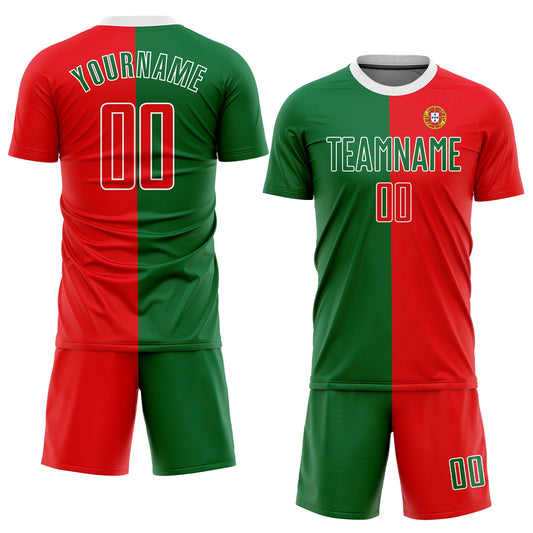 Custom Kelly Green Red-White Sublimation Portuguese Flag Soccer Uniform Jersey - Sky-Custom