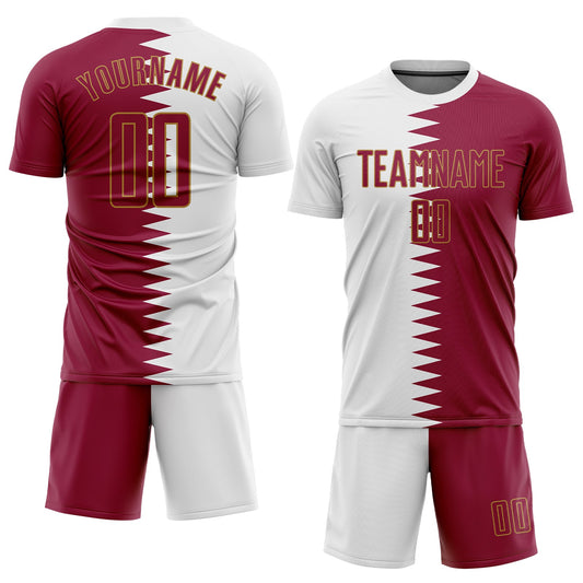 Custom White Crimson-Old Gold Sublimation Qatari Flag Soccer Uniform Jersey - Sky-Custom