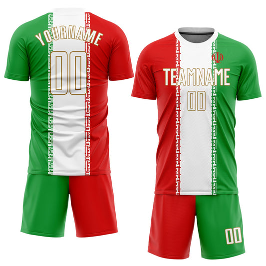 Custom Red White Kelly Green-Old Gold Sublimation Iranian Flag Soccer Uniform Jersey - Sky-Custom