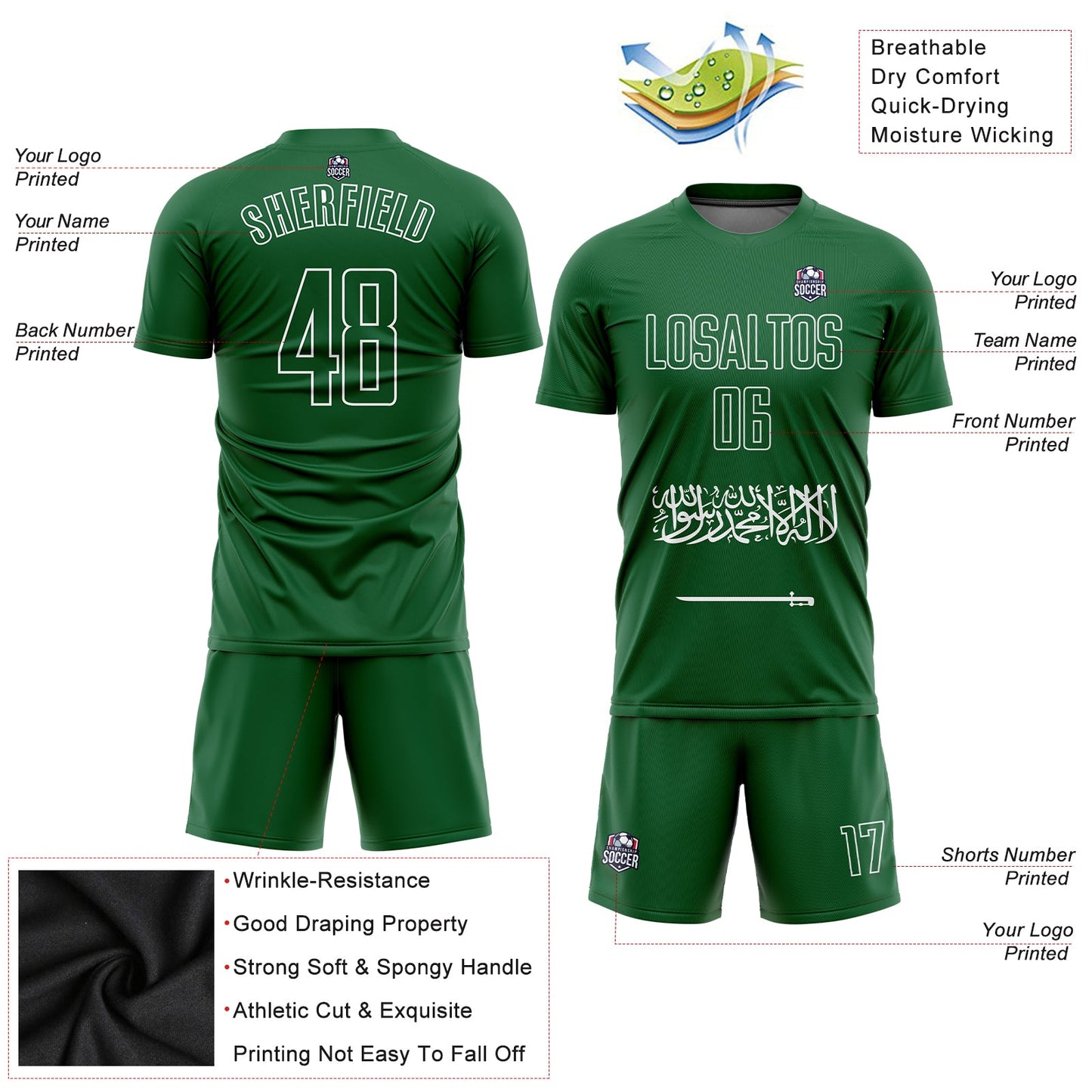 Custom Green Green-White Sublimation Saudi Arabian Flag Soccer Uniform Jersey - Sky-Custom