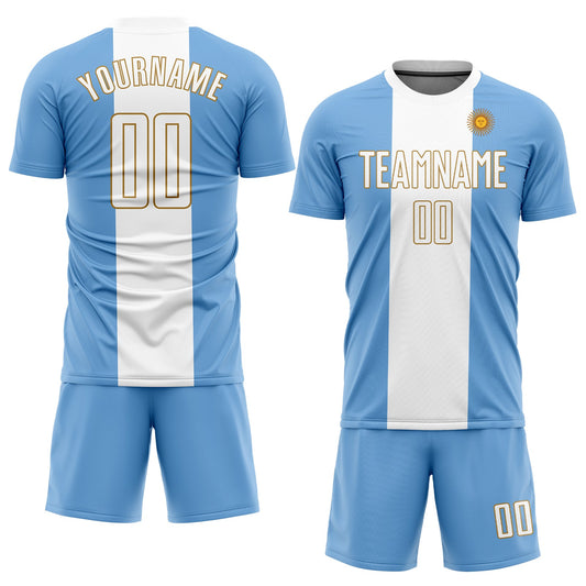 Custom Light Blue White-Old Gold Sublimation Argentinian Flag Soccer Uniform Jersey - Sky-Custom