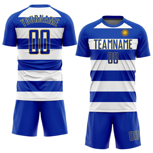 Custom White Royal-Gold Sublimation Uruguayan Flag Soccer Uniform Jersey - Sky-Custom