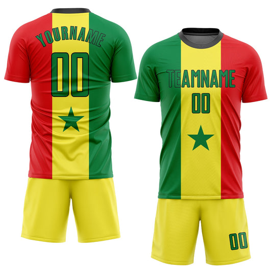 Custom Gold Kelly Green Red-Black Sublimation Senegalese Flag Soccer Uniform Jersey - Sky-Custom