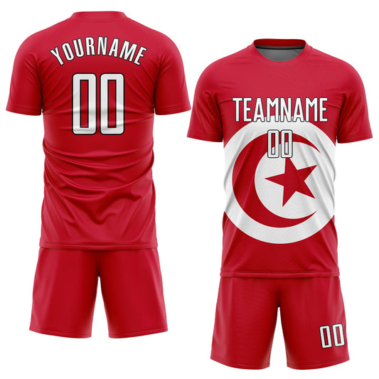 Custom Red White-Black Sublimation Tunisian Flag Soccer Uniform Jersey - Sky-Custom