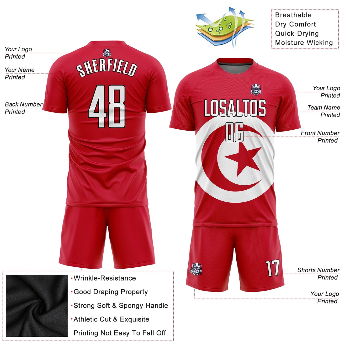 Custom Red White-Black Sublimation Tunisian Flag Soccer Uniform Jersey - Sky-Custom