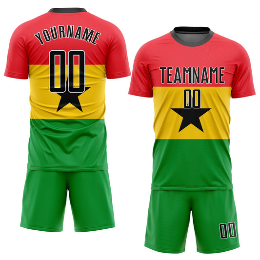 Custom Red Black Gold-Kelly Green Sublimation Ghanaian Flag Soccer Uniform Jersey - Sky-Custom