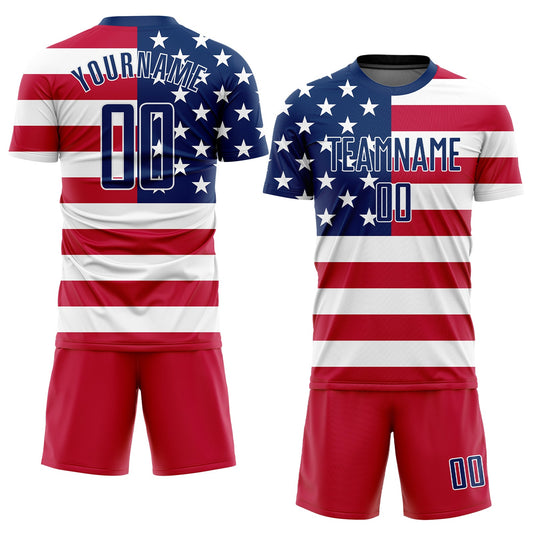 Custom Red Royal-White Sublimation American Flag Soccer Uniform Jersey - Sky-Custom