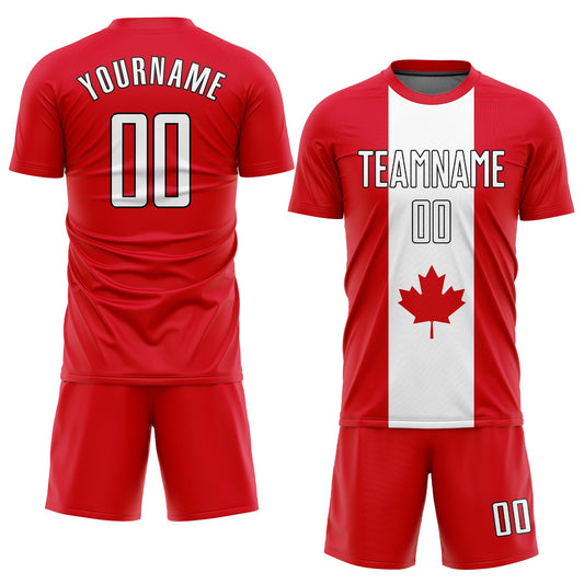 Custom Red White-Black Sublimation Canadian Flag Soccer Uniform Jersey - Sky-Custom