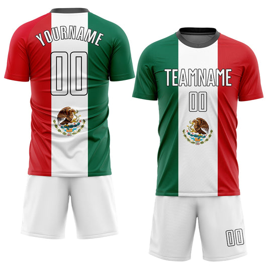 Custom Kelly Green White Red-Black Sublimation Mexican Flag Soccer Uniform Jersey - Sky-Custom