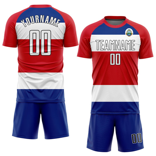 Custom Red White Royal-Black Sublimation Costa Rican Flag Soccer Uniform Jersey - Sky-Custom